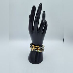 NWOT Glass Bead Gold and Black Bracelet With Adorable Butterfly Accents